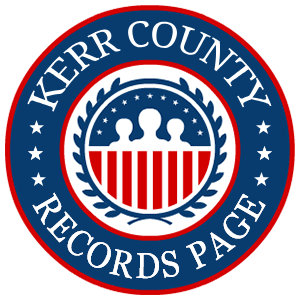 A round red, white, and blue logo with the words Kerr County Records Page for the state of Texas.